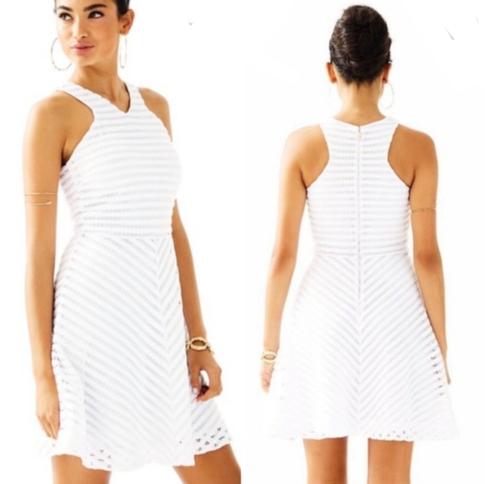 {L} NWT Lilly Pulitzer Megyn Crocheted Knit Lace White Fit and Flare Dress
